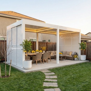 Pérgola motorizada con techo a dos aguas <span class=keywords><strong>de</strong></span> 10 x 14 pies (4x3 m) para exteriores, con estructura <span class=keywords><strong>de</strong></span> lamas y puerta <span class=keywords><strong>de</strong></span> vidrio impermeable. - Product Image 2