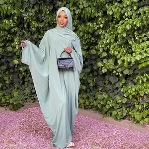 2024 Nahost Frauen muslimisch lange Ärmel Maxi Übergröße Damen Mädchen klassische Abaya Kleider mit Hijab