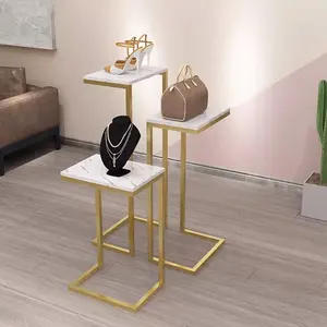 Boutique Gold Window Display Nesting Table Clothing Store Creative Counter top Handbag Shoe Rack 3pcs/set