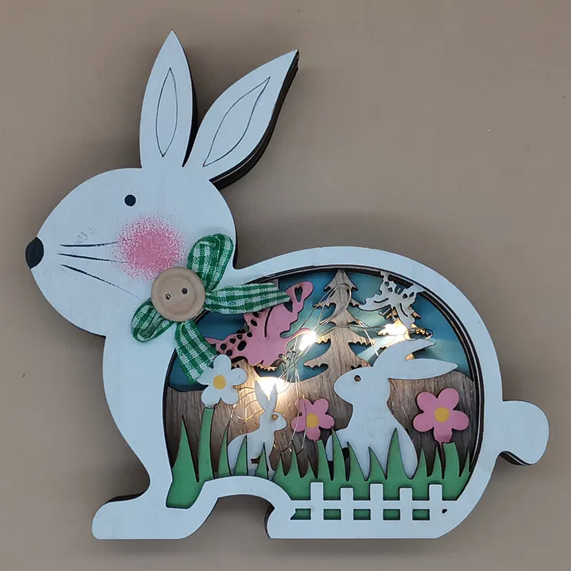 New Product Hot Sale Easter Wooden Egg Rabbit led Ornament Creative Easter Decorative Wooden
