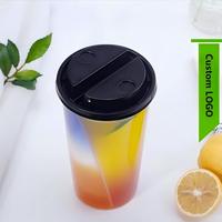 Gobelet double en plastique transparent de qualité alimentaire PP de 700 ml (24 oz) avec couvercle, idéal pour les couples
