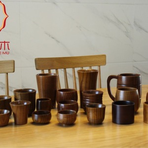 Ensemble de tasses à thé en bois, forme cylindrique, couleur unie, style simple, pour le thé de l'après-midi, tasse à café - Product Image 2