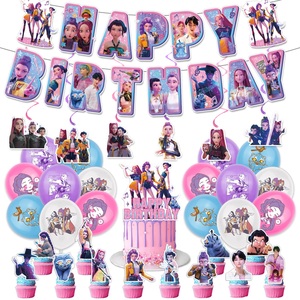 Kp0p coréen idole démon film chasseurs <span class=keywords><strong>joyeux</strong></span> <span class=keywords><strong>anniversaire</strong></span> bannière fournitures décorations ballons filles roses pour l'école salle de classe décor - Product Image 2