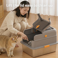 Bac à litière pour chat en acier inoxydable entièrement fermé, anti-éclaboussures, toilette pour chat détachable, extra large, anti-odeurs