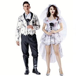 Costume de couple <span class=keywords><strong>mariée</strong></span> et marié zombies - Ensemble de style gothique sanglant pour fête à thème d'horreur d'Halloween - Product Image 1
