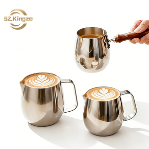 Jarra para Espumar Leche Kingze <span class=keywords><strong>de</strong></span> Acero Inoxidable 304, 300ml, 420ml, 600ml, para Latte Art, Espresso y Vaporización <span class=keywords><strong>de</strong></span> Leche, para Baristas Caseros - Product Image 1