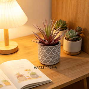 Pianta Artificiale Succulenta Effetto Neve in Vaso di Cemento, Erba Finta Rossa-Viola per Arredamento Minimalista Scrivania Bagno - Product Image 2