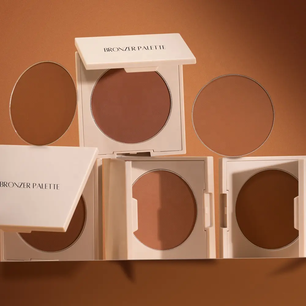 Logotipo personalizado Talco Livre Cosméticos Bronzer Private Label Alto Pigmento 4 Cores Rosto Pressionado Pó Bronzer Paleta