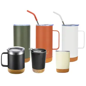 umweltfreundlicher 12 oz 16 oz 20 oz individueller edelstahl-vakuum-korksockel boden kaffee-becher tasse mit deckel