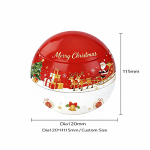 Caja <span class=keywords><strong>de</strong></span> Hojalata Esférica Personalizada para Navidad, Impresión Offset, Acabado Brillante, Tamaño 120mm, para Empacar Chocolates, Dulces, Galletas, Regalos - Product Image 1