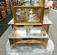 Réchaud de buffet Golden Key à gaz en acier inoxydable carré 9L, à compartiments simples ou doubles