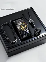 Ensemble de montres analogiques à quartz en alliage tendance pour homme avec bracelet, collier, bague, fonction calendrier, cadeau pour la fête des pères, anniversaire, FD058