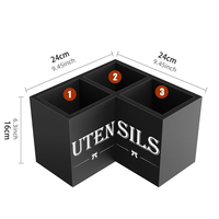 Support d'ustensiles de cuisine d'angle personnalisé en bois, organisateur de comptoir à 3 compartiments pour cuillères et spatules