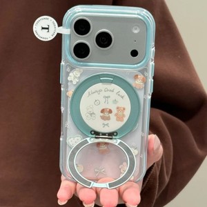 Soporte Giratorio de 360 Grados con Diseño de Oso y Conejo Verde, Compatible con 17 <span class=keywords><strong>Pro</strong></span> y 16/15, Carcasa Transparente Antigolpes para Teléfono - Product Image 3
