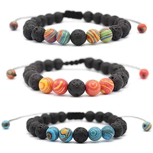 New Adjustable Bangle Lava Rock Stone Essential Oil Diffuser Bracelet For Men Women Braided Rope Stone Yoga Beads Bracelets