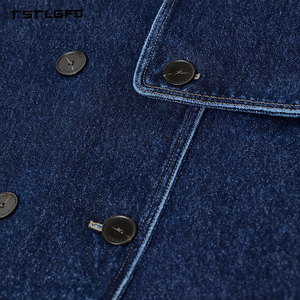 Veste trench courte en denim de coton bleu foncé pour homme, double boutonnage, coupe décontractée, printemps-automne - Product Image 5