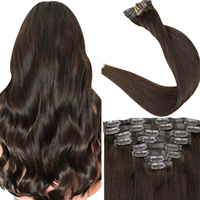 Extensions de cheveux humains vierges de haute qualité 100% naturels, double trame, brun foncé, sans perte ni nœuds, à clipser