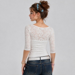 Conjunto de 2 Piezas para Mujer, Top de Encaje sin Mangas con Detalle de Botones y Lazo, Blusa Casual Dulce y Fresca - Product Image 3