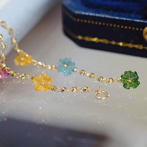 Xinfly 18K Pure Gold <b>Cute</b> Multicolor Tourmaline Kapok Handmade Flower Girl <b>Bracelet</b> - Product Image 3
