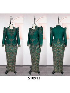 Robe longue rose perlée à manches longues, moulante, avec superposition en dentelle, pour soirée et occasions formelles - Product Image 5