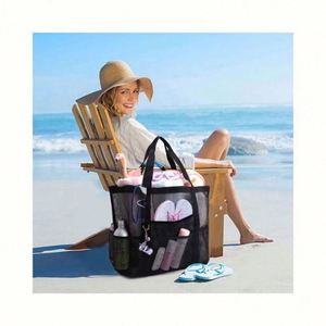 Bolsa de Playa de Malla Reutilizable, Personalizable, de Gran Capacidad, Color Sólido, Portátil, Ideal para Viajes Familiares, Venta Caliente - Product Image 1