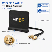 Antenne WiFi MIMO à base magnétique, tri-bande 2,4 GHz 5 GHz 6 GHz, 6,5 dBi, gain élevé, RP-SMA mâle pour routeur sans fil WiFi 6E 7, PC de bureau