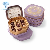 Boîte rigide octogonale de luxe personnalisée en or violet avec feuille d'or pour la Saint-Valentin, mariage, cadeaux, bonbons, chocolat, emballage en papier