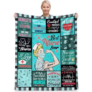 White Nurse Themed Medical Icons Flannel Blanket Throw Blanket Nap Blanket Super Soft Machine Washable for Travel Camping - Product Image 4