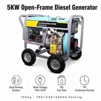 Générateur diesel portable VISION 5KW 5000 Watts, châssis ouvert, démarrage électrique, ATS (commutateur de transfert automatique), refroidissement par air, 50/60Hz