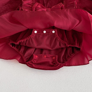 Abbigliamento Autunnale per <span class=keywords><strong>Neonata</strong></span>, Vestito Rosso in Velluto Dorato per Cerimonia dei Cento Giorni, Tutina in Cotone per Bambina - Product Image 4