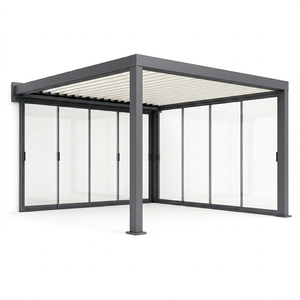Pérgola Moderna de Aluminio RKOVE RK-S2 4*6 con Techo de Láminas y Puertas Corredizas de Vidrio, Gazebo Impermeable para Exteriores - Product Image 1
