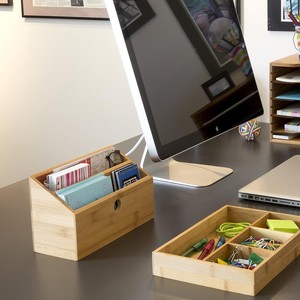 Porte-cartes en bois avec compartiments pour organiser le bureau, la papeterie et les notes, boîte de rangement en bois massif - Product Image 2