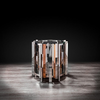 Table d'appoint ronde de luxe moderne avec structure en acier inoxydable Table d'appoint en verre trempé pour salle à manger Mobilier de salon Chambre à coucher