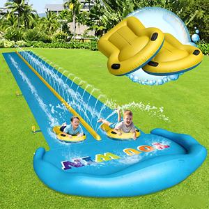 Tobogán Acuático de PVC de 32.8 Pies con Doble Carril, Aspersor y Balsas Inflables para Carreras en el Patio Trasero para Niños - Product Image 1