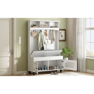 DB U-CAN 47.2 ''ห้องโถงกว้างต้นไม้5-in-1ม้านั่งทางเข้าพร้อมประตูรูปชัตเตอร์ชั้นวาง4ตะขอแข็งแรงและเบาะ - Product Image 3