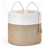 Cesto de lavandería de cuerda de yute y algodón con forro, borlas de cuentas, organizador plegable para ropa y juguetes, decoración boho para el hogar, venta al por mayor