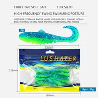 LUSHAZER 15 pièces/sac Leurre souple Shad à queue bouclée 55mm 2g, Leurres artificiels en PVC, Appâts souples en plastique pour Black-bass, Truite, Brochet