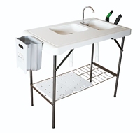 Table de nettoyage de poisson pliante de camping en plein air avec 2 éviers et accessoires de luxe