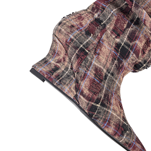 Bottines souples femmes Plaid Denim surdimensionné <span class=keywords><strong>large</strong></span> <span class=keywords><strong>mollet</strong></span> bout pointu sculptural talon compensé Grunge Style occidental - Product Image 6
