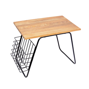 Table d'appoint de salon en bois avec dessus de table en bois et cadre en métal Table d'appoint de chambre avec porte-revues Sling meubles de maison - Product Image 1