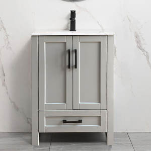 Meuble-lavabo de salle de bain vintage de luxe en bois massif <span class=keywords><strong>chêne</strong></span> blanc gris 24 30 pouces avec lavabo - Product Image 2