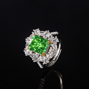 Toderi Fashion Jewelry Copper Rhodium Plated Waterproof 8*10mm Cubic Zirconia Vintage Floral <b>Adjustable</b> <b>Ring</b> For Women - Product Image 4