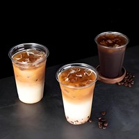 Gobelets transparents jetables pour animaux de compagnie avec couvercle plat Emballage en plastique Boissons froides à emporter Café glacé Latte Jus Smoothie Verre 12 16 Oz