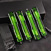 Couteau pliant de précision CNC en acier D2 UT85, manche en aluminium et acrylique, couteau de poche vert transparent, outil de survie EDC, coffret cadeau