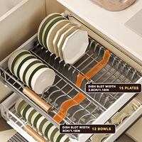 Rak dapur untuk lemari, rak laci pengering piring tarik keluar, mangkuk Organizer penyimpanan geser kabinet dapur tarik keluar