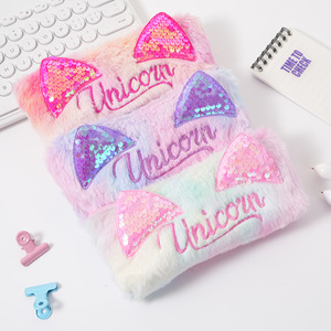 Astuccio in peluche con orecchie di gatto alla moda e paillettes, borsa porta cancelleria di grande capacità, astuccio per ragazze, regalo - Product Image 3
