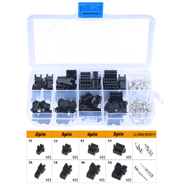 FYX Stock Connector Kit 2.54mm JST SM Dupont Male Female Housing Crimp Terminal Pin Header 2 3 4 5 Pin 200PCS
