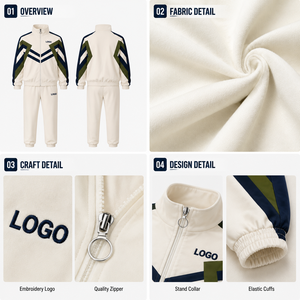 Sports Tracksuits For <b>Men</b> Custom Logo Retro Colorblock Zip Jacket <b>Jogger</b> Pants Cream <b>Navy</b> Athleisure Set - Product Image 3