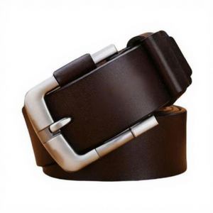 Ceinture pour homme en cuir de vachette avec boucle carrée en acier à motif croix, style vintage, accessoire de mode et de style de vie quotidien, best-seller, cadeau chrétien - Product Image 1