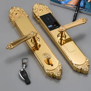 Double sided password copper tuya finger print home hotel door lock smart locks with key